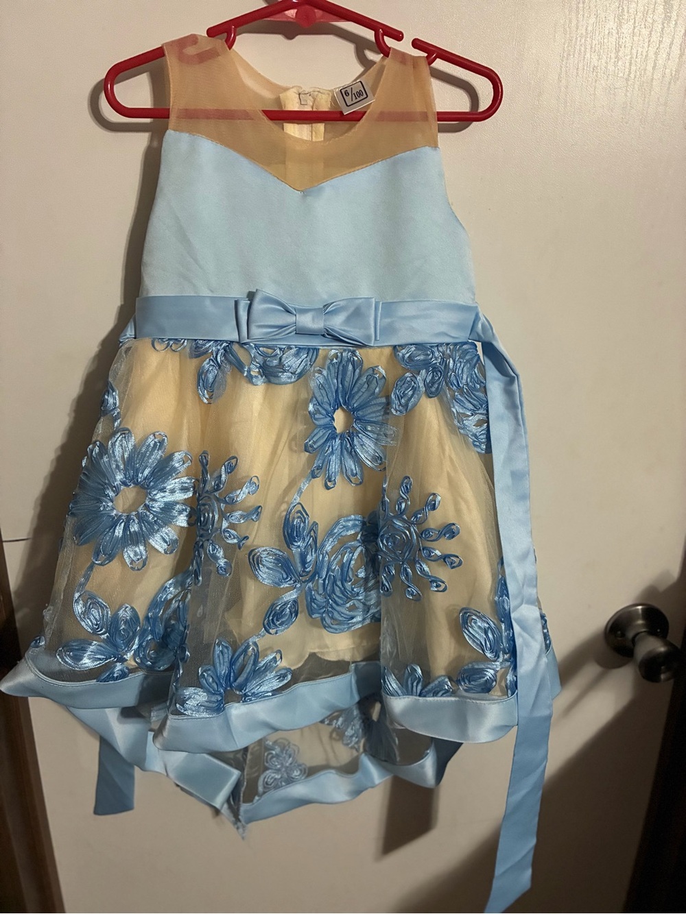 Girls Blue Floral Embroidered Party Dress